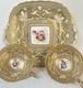Victorian Porcelain Trio Floral Two Tea Cups & Large Plate Gold Gilt