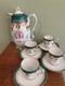 Victorian Lady Withpink Roses With Heavy Gold Gilded Chocolate Pot, 4cups &saucers