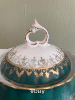 Victorian lady withPink Roses with heavy gold gilded chocolate pot, 4cups &saucers