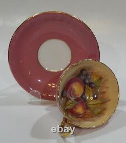 Vint AYNSLEY GOLDEN ORCHARD CUP & SAUCER Pink Colorway Artist signed OBAN shape