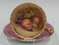 Vint AYNSLEY GOLDEN ORCHARD CUP & SAUCER Pink Colorway Artist signed OBAN shape