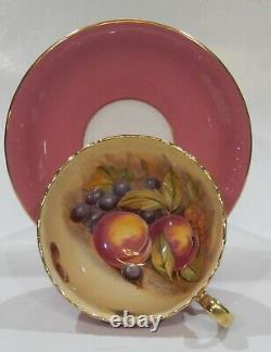 Vint AYNSLEY GOLDEN ORCHARD CUP & SAUCER Pink Colorway Artist signed OBAN shape