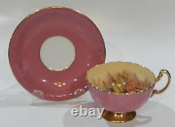 Vint AYNSLEY GOLDEN ORCHARD CUP & SAUCER Pink Colorway Artist signed OBAN shape