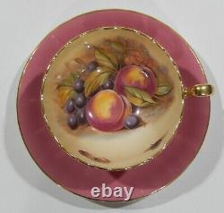 Vint AYNSLEY GOLDEN ORCHARD CUP & SAUCER Pink Colorway Artist signed OBAN shape