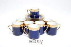 Vint Set 8 Raynaud Limoges Ambassador Cobalt Gold Encrustation Demi Cup & Saucer