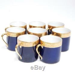 Vint Set 8 Raynaud Limoges Ambassador Cobalt Gold Encrustation Demi Cup & Saucer