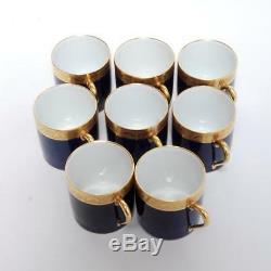 Vint Set 8 Raynaud Limoges Ambassador Cobalt Gold Encrustation Demi Cup & Saucer