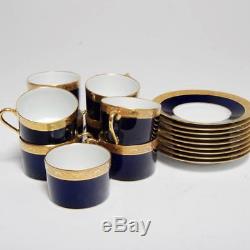 Vint Set Of 9 Raynaud Limoges Ambassador Cobalt Gold Encrustation Cup & Saucers