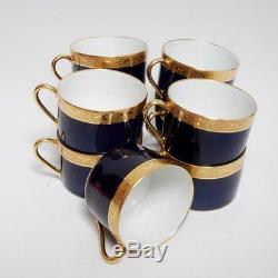 Vint Set Of 9 Raynaud Limoges Ambassador Cobalt Gold Encrustation Cup & Saucers