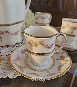Vintage 12-Pc M. Z. Austria Porcelain Tea Set Gold Accents Teapot Cups & Saucers