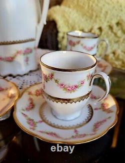 Vintage 12-Pc M. Z. Austria Porcelain Tea Set Gold Accents Teapot Cups & Saucers