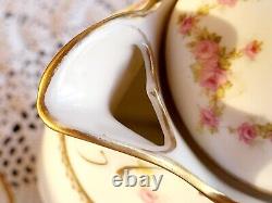 Vintage 12-Pc M. Z. Austria Porcelain Tea Set Gold Accents Teapot Cups & Saucers