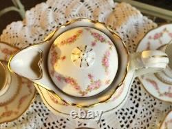 Vintage 12-Pc M. Z. Austria Porcelain Tea Set Gold Accents Teapot Cups & Saucers
