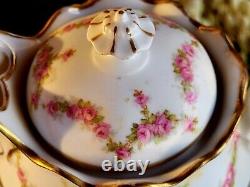 Vintage 12-Pc M. Z. Austria Porcelain Tea Set Gold Accents Teapot Cups & Saucers