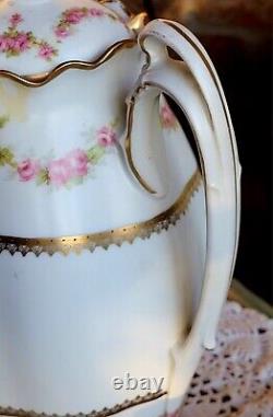 Vintage 12-Pc M. Z. Austria Porcelain Tea Set Gold Accents Teapot Cups & Saucers
