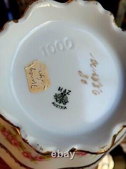 Vintage 12-Pc M. Z. Austria Porcelain Tea Set Gold Accents Teapot Cups & Saucers