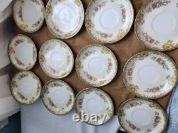 Vintage 1930s Noritake Japan China Floral Set of 12 Saucers and 6 Cups Gold Trim