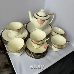 Vintage 1930s Royal Doulton Tango Art Deco Ceramic Tea Service 28 Piece Set