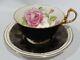 Vintage 1940s Aynsley Pink Cabbage Rose Cup & Saucer On Black With Gold Filigree