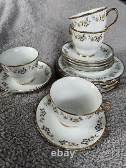 Vintage 1940s White With Flowers & Golden Detail Tea Set Cups Saucers & Plates
