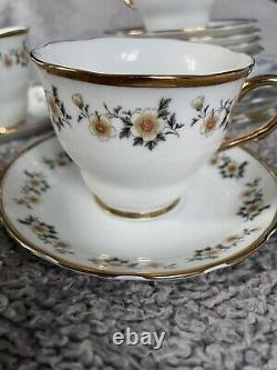 Vintage 1940s White With Flowers & Golden Detail Tea Set Cups Saucers & Plates