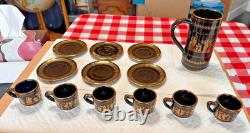 Vintage 1989 Greek Espresso Set Arguros Ceramics 24K Gold Cups Saucers Black