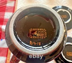 Vintage 1989 Greek Espresso Set Arguros Ceramics 24K Gold Cups Saucers Black