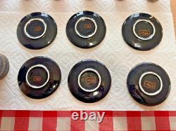 Vintage 1989 Greek Espresso Set Arguros Ceramics 24K Gold Cups Saucers Black