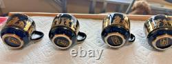 Vintage 1989 Greek Espresso Set Arguros Ceramics 24K Gold Cups Saucers Black