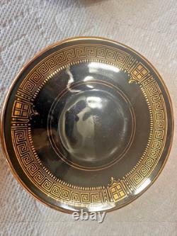 Vintage 1989 Greek Espresso Set Arguros Ceramics 24K Gold Cups Saucers Black