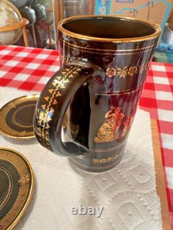 Vintage 1989 Greek Espresso Set Arguros Ceramics 24K Gold Cups Saucers Black