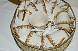 Vintage 25 piece LENOX CLARION GOLD RIMMED cups & saucers + holders EUC