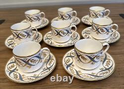 Vintage'50s Tiffany & Co. Grosvenor Chateau 8 Demitasse Cups Saucers Blue Gold