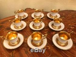 Vintage 9 Cups Saucers Germany Bavaria Heinrich Porcelain White Gold Coffee Set