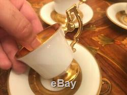 Vintage 9 Cups Saucers Germany Bavaria Heinrich Porcelain White Gold Coffee Set
