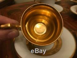 Vintage 9 Cups Saucers Germany Bavaria Heinrich Porcelain White Gold Coffee Set