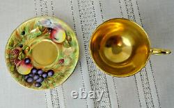 Vintage AYNSLEY Bone China GOLDEN ORCHARD Fruit & Gold TEA CUP & SAUCER N. Brunt