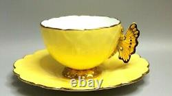 Vintage AYNSLEY England Cup & Saucer SetButterfly Handle on Yellow withGold Trim