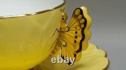 Vintage AYNSLEY England Cup & Saucer SetButterfly Handle on Yellow withGold Trim