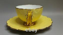 Vintage AYNSLEY England Cup & Saucer SetButterfly Handle on Yellow withGold Trim