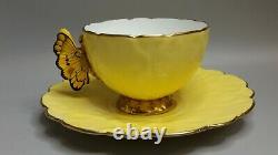 Vintage AYNSLEY England Cup & Saucer SetButterfly Handle on Yellow withGold Trim