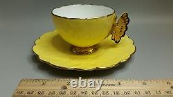 Vintage AYNSLEY England Cup & Saucer SetButterfly Handle on Yellow withGold Trim