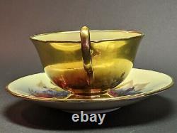 Vintage AYNSLEY Set J. A Bailey Signed Hand Painted Flowers Roses Gold Cup Saucer