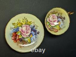 Vintage AYNSLEY Set J. A Bailey Signed Hand Painted Flowers Roses Gold Cup Saucer