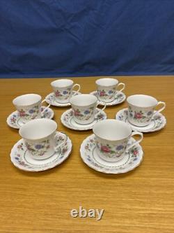 Vintage Andrea by Sadek Spring Night (7 Sets) Cups & Saucers withGold Trim