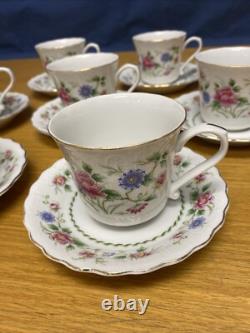 Vintage Andrea by Sadek Spring Night (7 Sets) Cups & Saucers withGold Trim