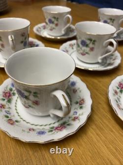 Vintage Andrea by Sadek Spring Night (7 Sets) Cups & Saucers withGold Trim