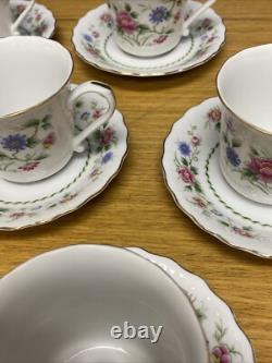 Vintage Andrea by Sadek Spring Night (7 Sets) Cups & Saucers withGold Trim
