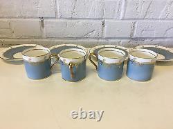 Vintage Antique Aynsley Set of 4 Cups & Saucers with Blue & Gold Decoration