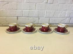 Vintage Antique Aynsley Set of 4 Cups & Saucers with Red & Gold Decoration